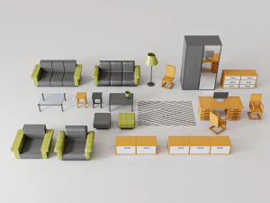 M&ouml;belset f&uuml;r das Wohnzimmer 3D Modell