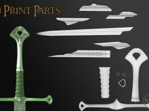 Espada Narsil Lord Of The Ring para impress&atilde;o 3D ou uso de anima&ccedil;&atilde;o Modelo 3D