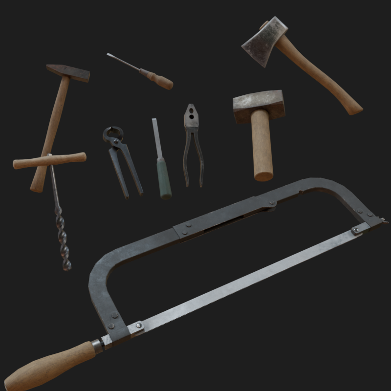 Old tools Low-poly Modelo 3D .c4d .max .obj .3ds .fbx .stl .blend 