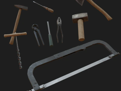 Старі інструменти Low-poly 3D Модель