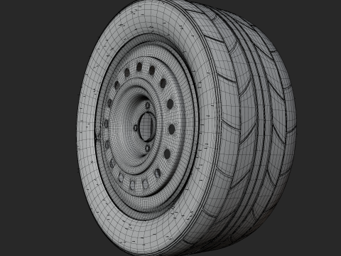 Car Wheel Sport High Poly Tire with Rims 3D Model