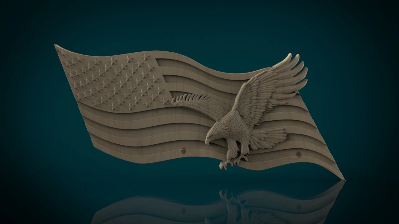 american flag and eagle stl model for cnc and 3d printer 3D Print Model .c4d .max .obj .3ds .fbx .stl .blend 