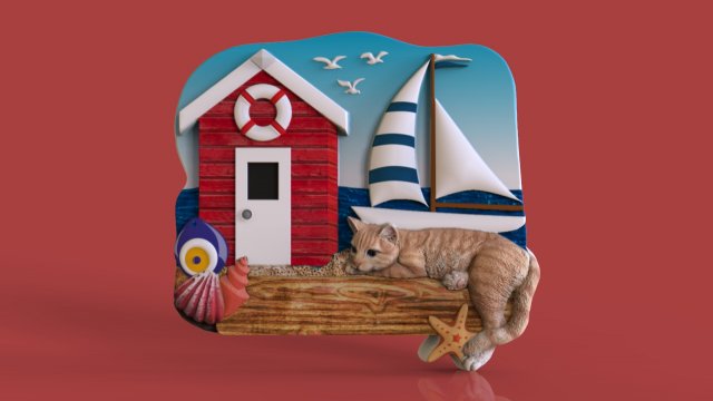 cat and beach themed model 3d print model Modelo de impresión 3D .c4d .max .obj .3ds .fbx .stl .blend 
