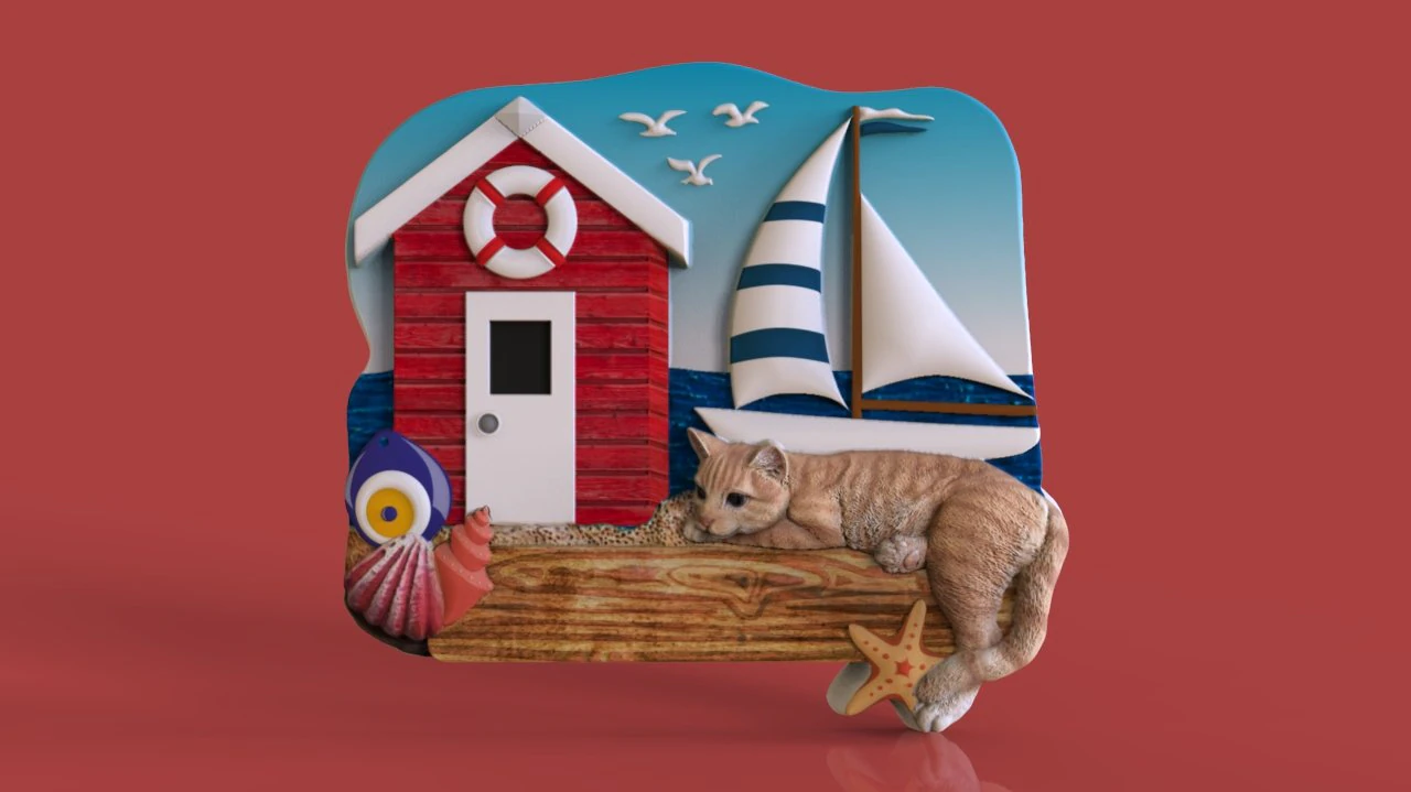 cat and beach themed model 3d print model 3D Print Model .c4d .max .obj .3ds .fbx .stl .blend
