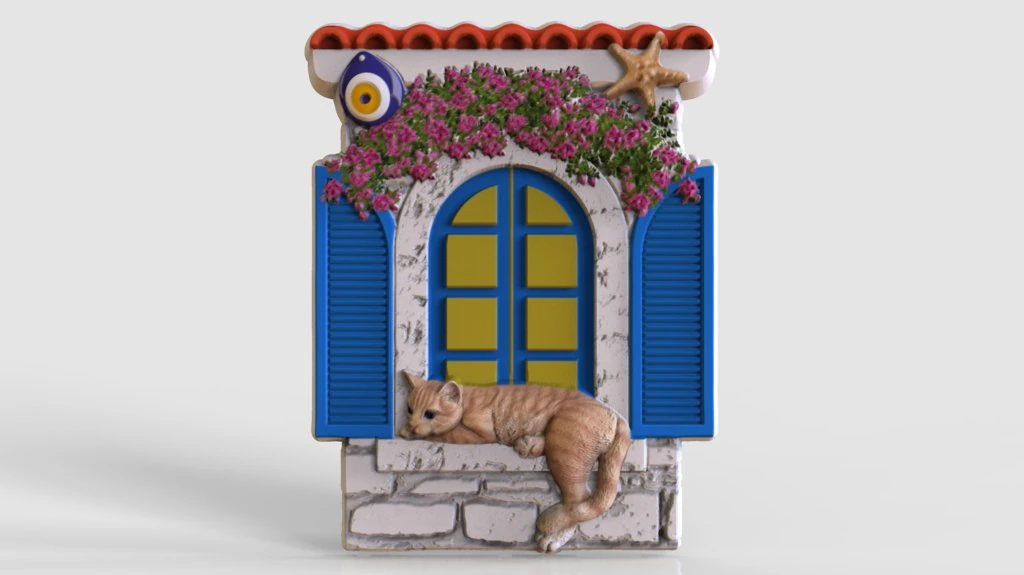 cat in the window relief model 3D Print Model .c4d .max .obj .3ds .fbx .stl .blend 
