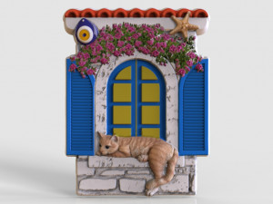 cat in the window relief model 3D Print Model