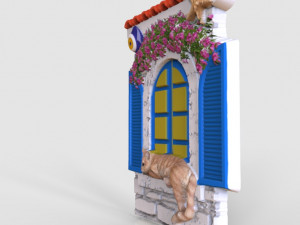 cat in the window relief model 3Dプリントモデル