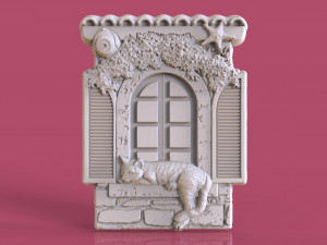 cat in the window relief model 3Dプリントモデル