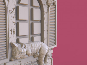 cat in the window relief model 3Dプリントモデル