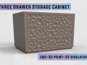 lemari penyimpanan tiga laci siap diukir cnc Model 3D