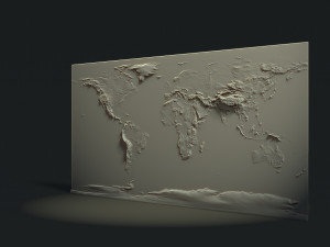 World Map Bas Relief Model Cetak 3D