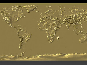 World Map Bas Relief Model Cetak 3D