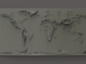 World Map Bas Relief Model Cetak 3D