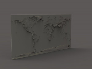 World Map Bas Relief Model Cetak 3D