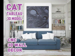 Quadro 3d de cabe&ccedil;a de gato Modelo de Impressão 3D