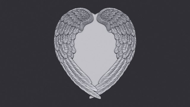 Angel Wings and Heart 3D Print Model .c4d .max .obj .3ds .fbx .stl .blend 