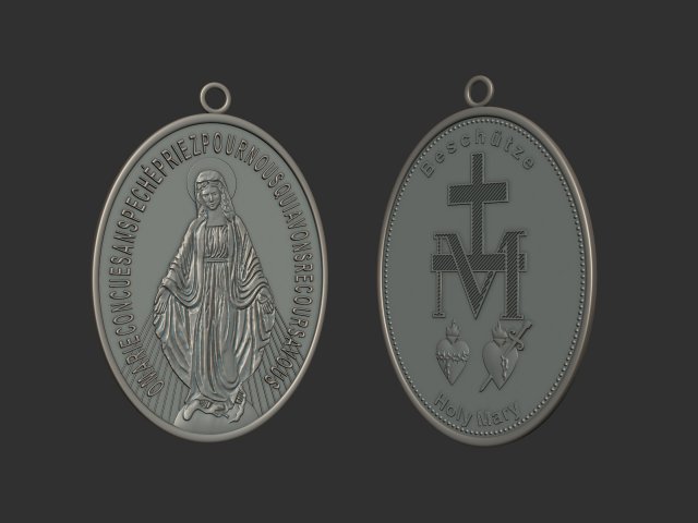 Virgen Milagrosa Miraculous Medal 3D 프린트 모델 .c4d .max .obj .3ds .fbx .stl .blend 