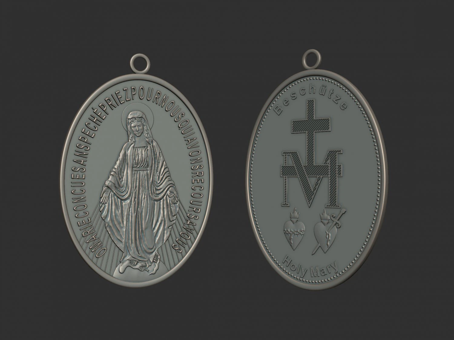 Virgen Milagrosa Miraculous Medal 3D Print Model .c4d .max .obj .3ds .fbx .stl .blend 