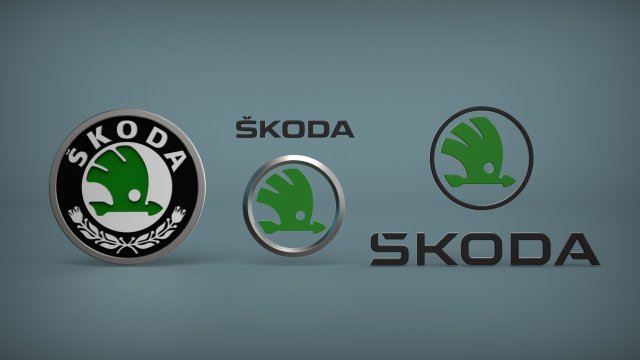 Skoda Logo Set 3D Print Model .c4d .max .obj .3ds .fbx .stl .blend 