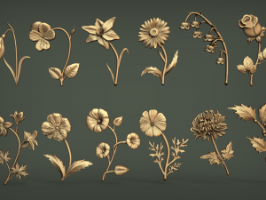 Birth Month Flowers Set Bas Relief 3D-Druckmodell
