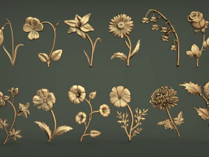 Birth Month Flowers Set Bas Relief 3D Print Model