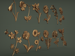 Birth Month Flowers Set Bas Relief 3D-Druckmodell