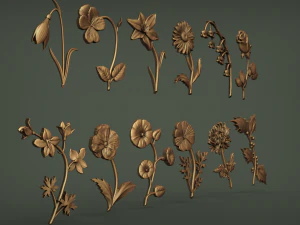 Birth Month Flowers Set Bas Relief 3D Print Model