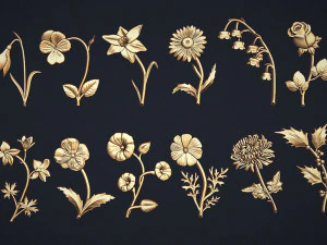 Birth Month Flowers Set Bas Relief 3D Print Model