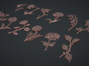 Birth Month Flowers Set Bas Relief 3D Print Model
