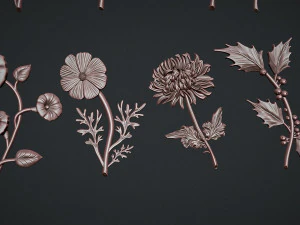 Birth Month Flowers Set Bas Relief 3D Print Model