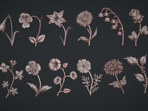 Birth Month Flowers Set Bas Relief 3D-Druckmodell
