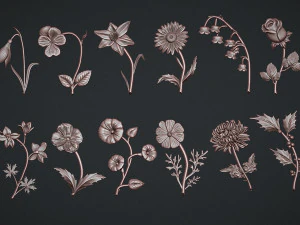 Birth Month Flowers Set Bas Relief 3D Print Model