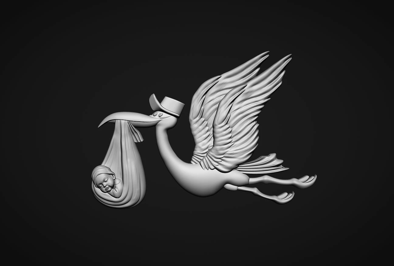 Stork delivering baby 3D Print Model .c4d .max .obj .3ds .fbx .stl .blend