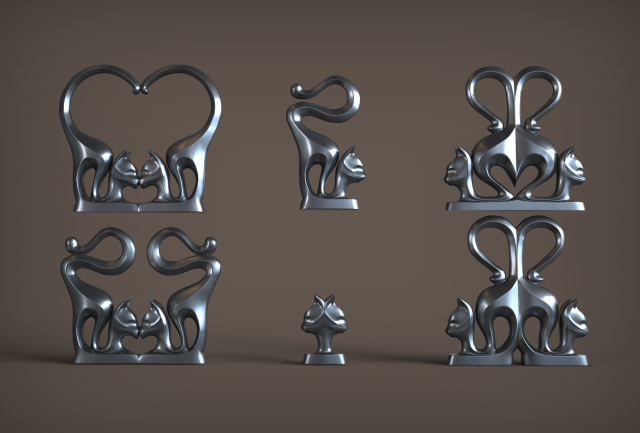 Cat Figurine Set 3D Принт Модель .c4d .max .obj .3ds .fbx .stl .blend 