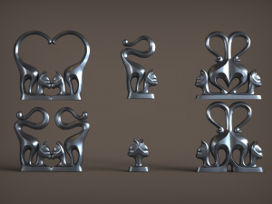 Cat Figurine Set 3D Print Model