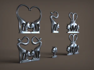 Conjunto de estatuetas de gato Modelo de Impressão 3D
