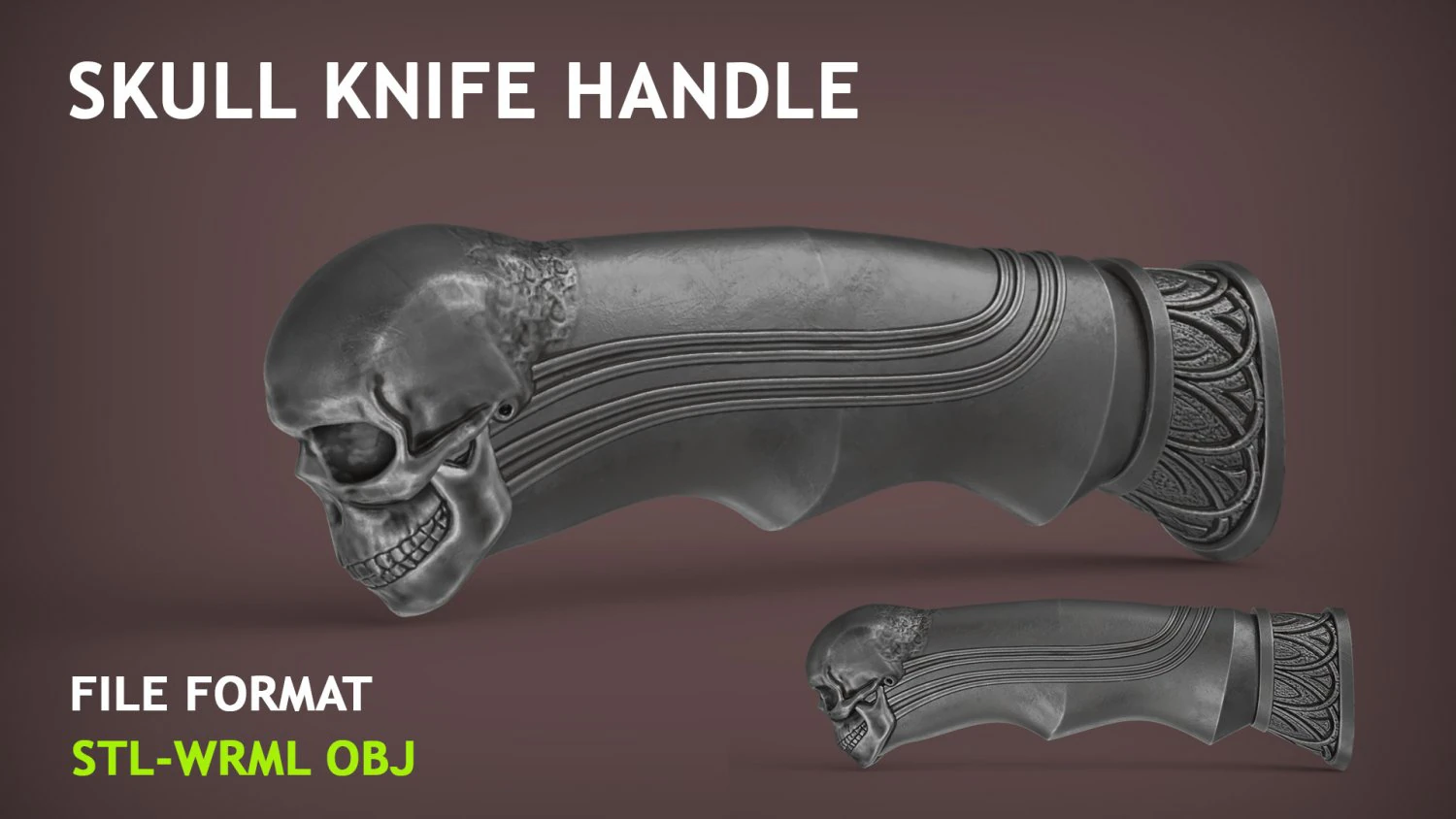 Skull Knife Handle 3D Print Model .c4d .max .obj .3ds .fbx .stl .blend 