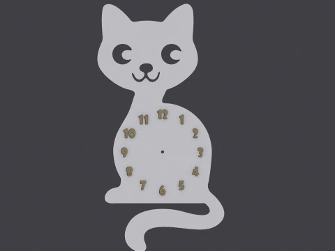 Cute cat wall clock 3D Model