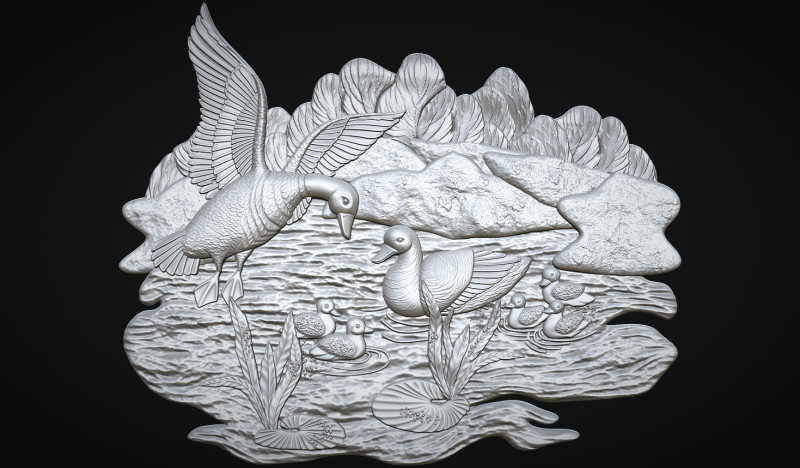 Geese on lake bas relief Modèles 3D en vedette .c4d .max .obj .3ds .fbx .stl .blend 