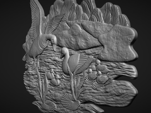 Geese on lake bas relief Modèles 3D en vedette