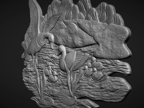Geese on lake bas relief 3D Print Model