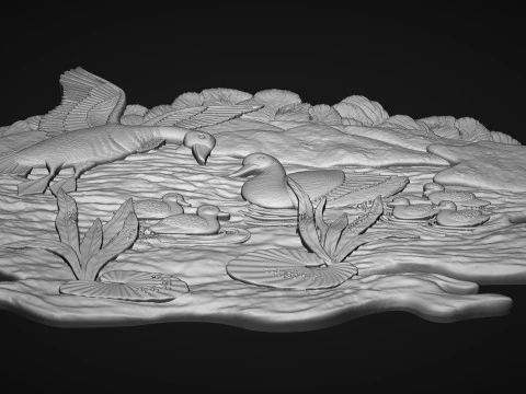 Geese on lake bas relief 3D Print Model