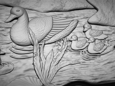 Geese on lake bas relief 3D Print Model