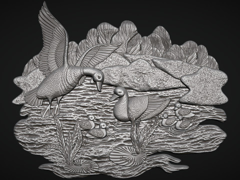 Geese on lake bas relief Modèles 3D en vedette