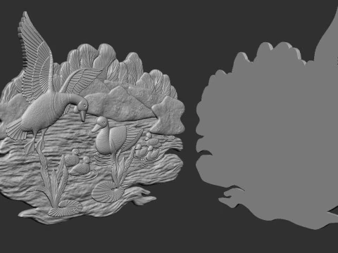 Geese on lake bas relief 3D Print Model