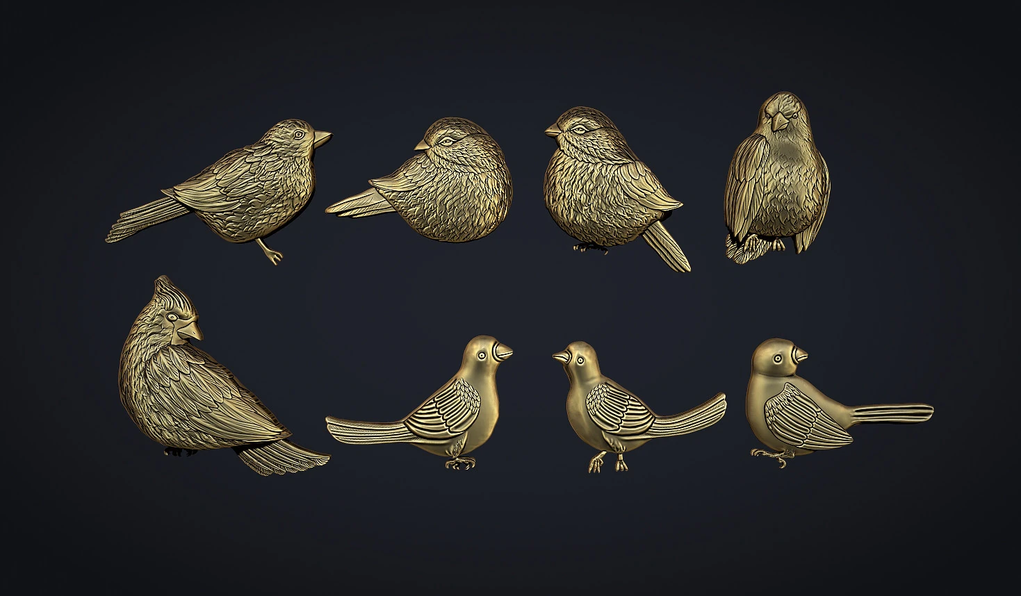 Birds bas relief set 3D Print Model .c4d .max .obj .3ds .fbx .stl .blend