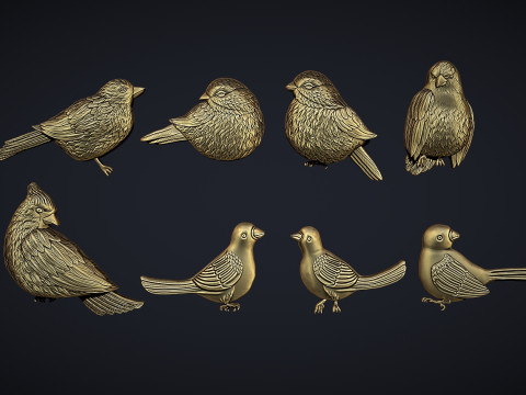 Birds bas relief set 3D 프린트 모델