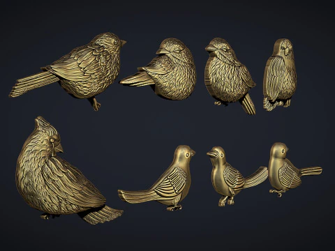 Birds bas relief set 3D Print Model