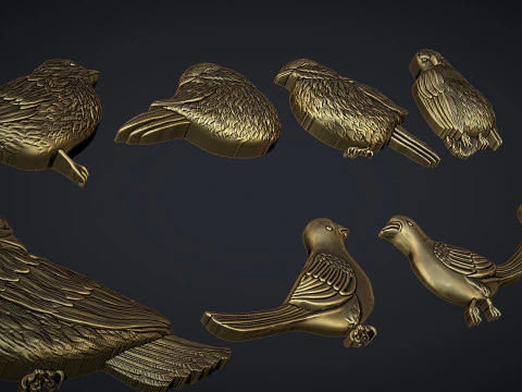 Birds bas relief set 3D Print Model