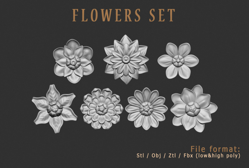 Flowers set Modelo de Impressão 3D .c4d .max .obj .3ds .fbx .stl .blend 